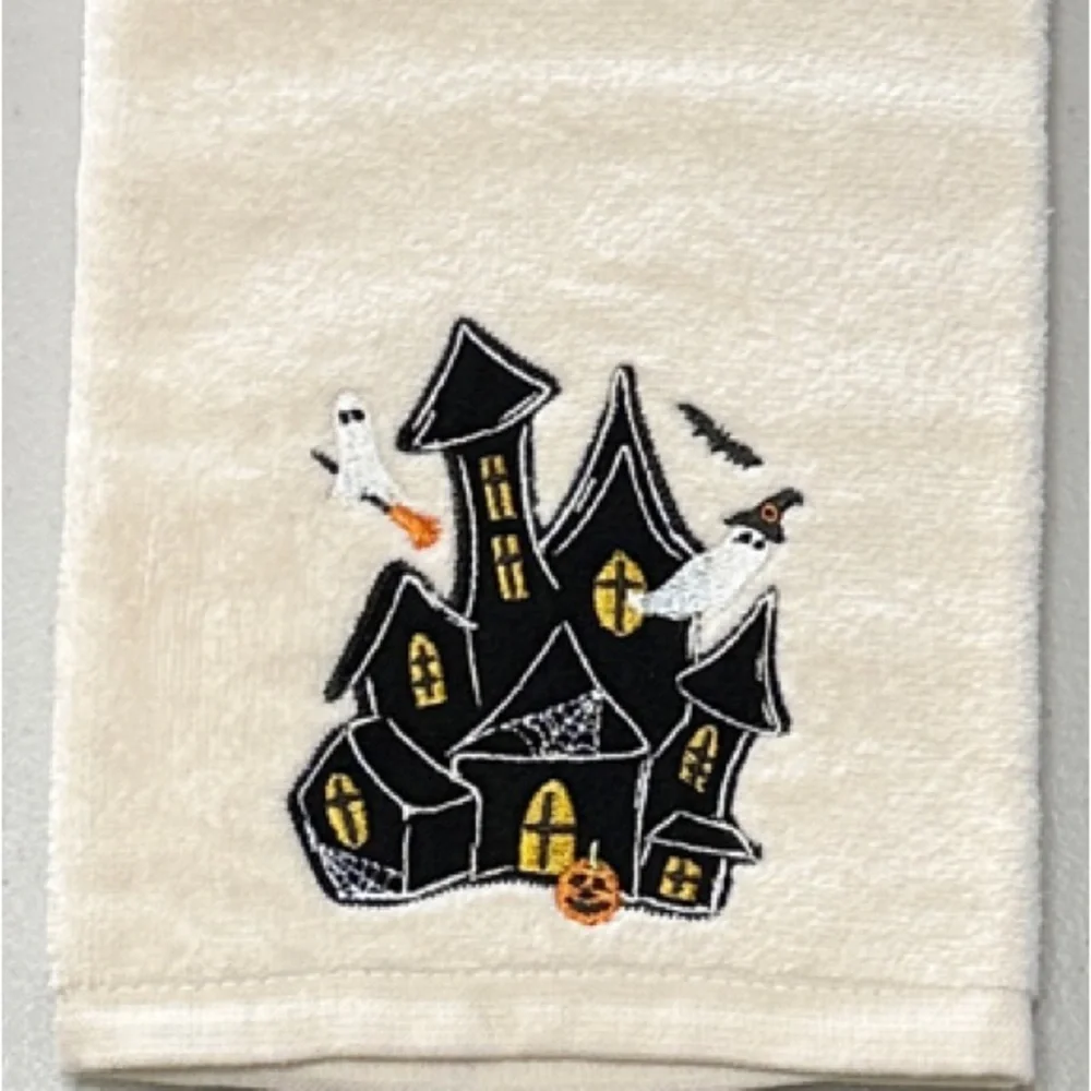 Embroidered Halloween Hand Towel - Cream
